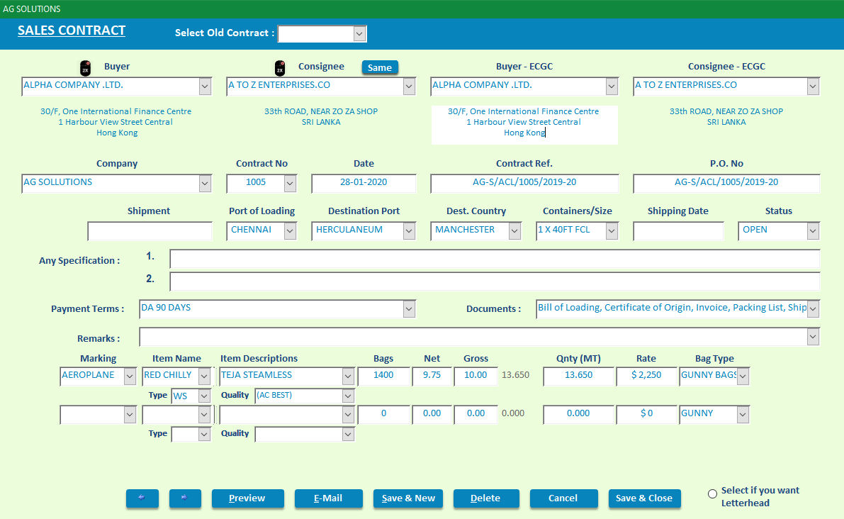 Export documentation